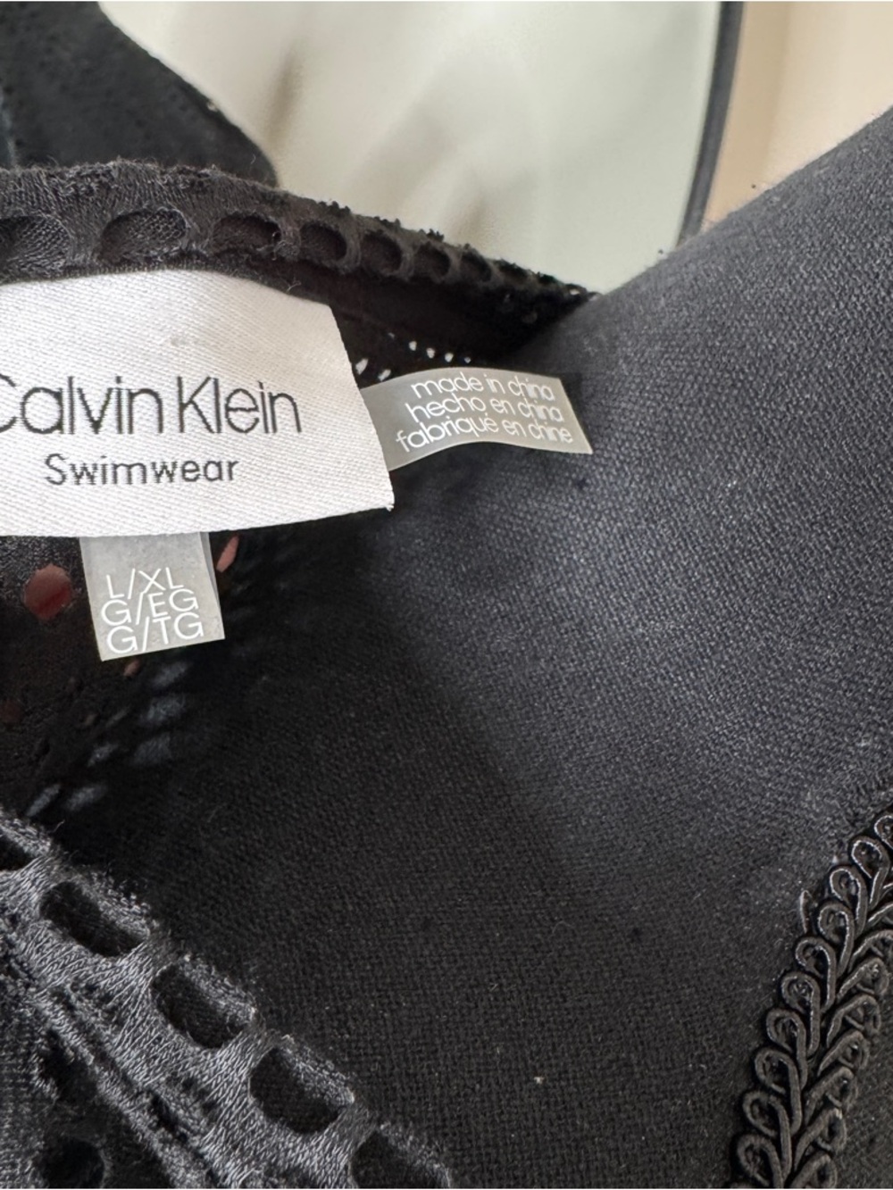 Calvin Klein Black Crochet Swim Dress Coverup Vacation Resortwear Size L/XL - Picture 3 of 6